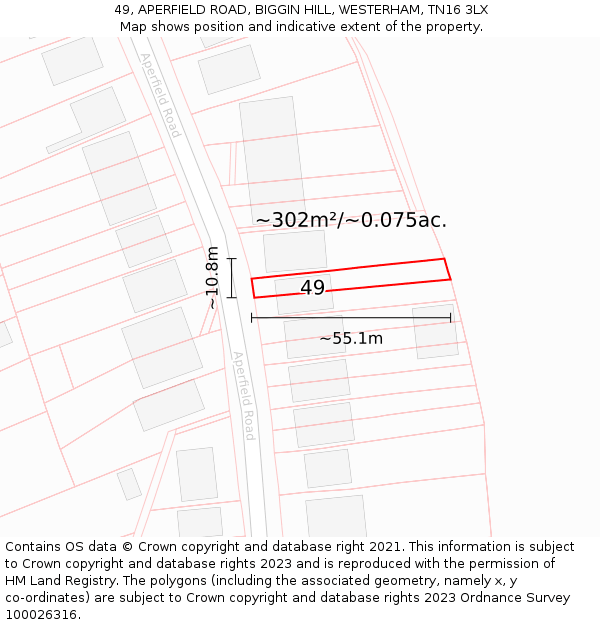 49, APERFIELD ROAD, BIGGIN HILL, WESTERHAM, TN16 3LX: Plot and title map