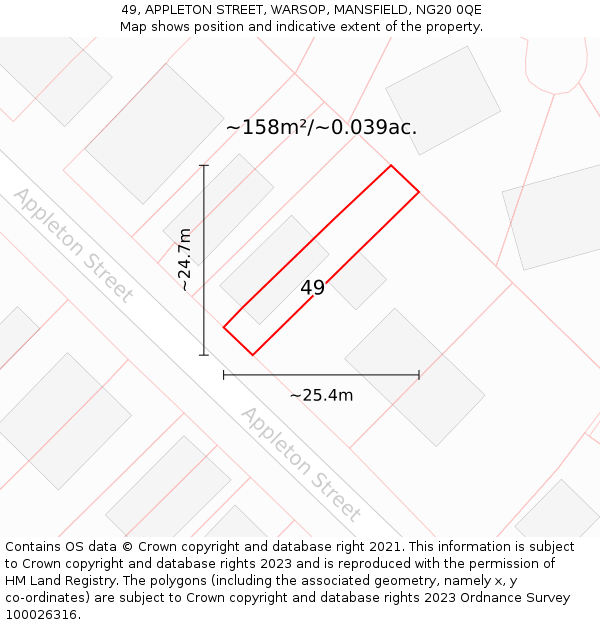 49, APPLETON STREET, WARSOP, MANSFIELD, NG20 0QE: Plot and title map