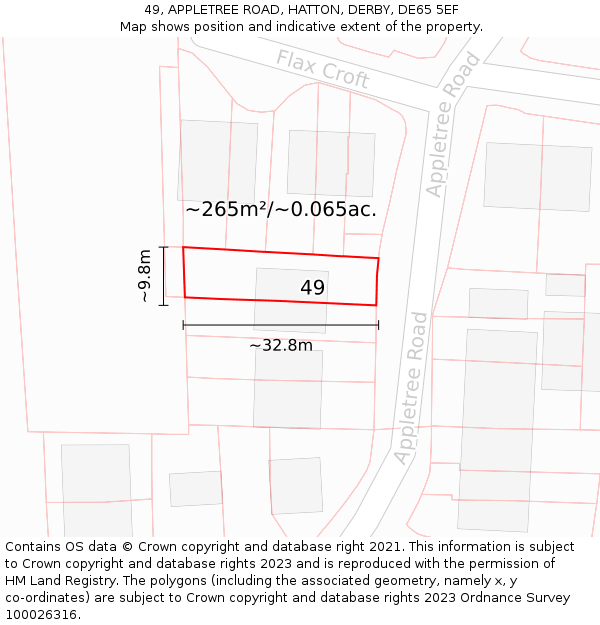 49, APPLETREE ROAD, HATTON, DERBY, DE65 5EF: Plot and title map
