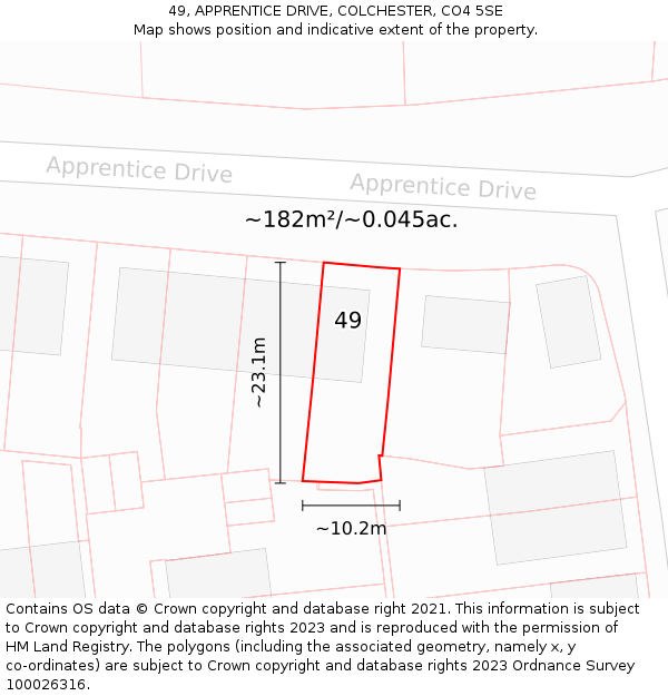 49, APPRENTICE DRIVE, COLCHESTER, CO4 5SE: Plot and title map