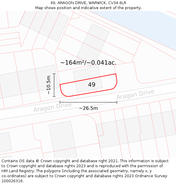 49, ARAGON DRIVE, WARWICK, CV34 6LR: Plot and title map