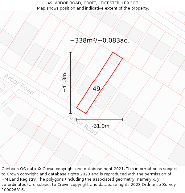 49, ARBOR ROAD, CROFT, LEICESTER, LE9 3GB: Plot and title map