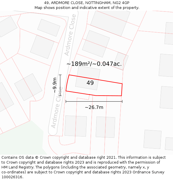 49, ARDMORE CLOSE, NOTTINGHAM, NG2 4GP: Plot and title map
