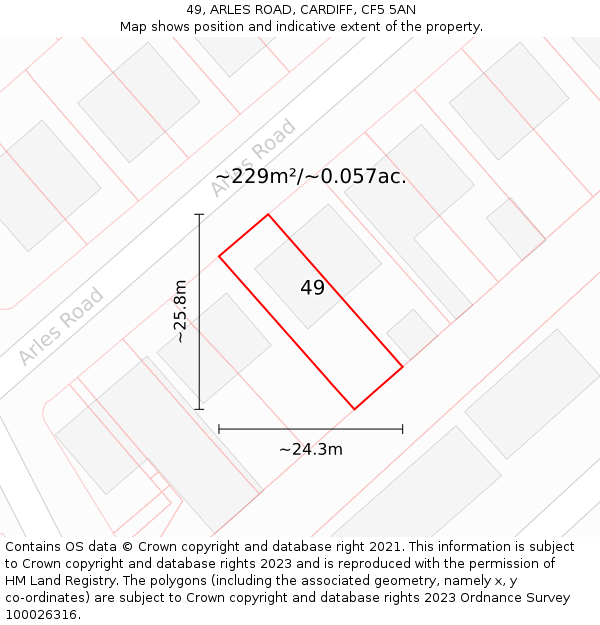 49, ARLES ROAD, CARDIFF, CF5 5AN: Plot and title map