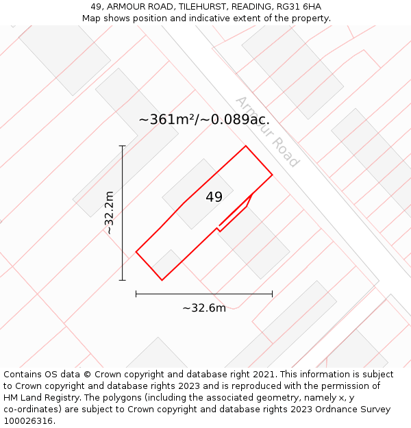 49, ARMOUR ROAD, TILEHURST, READING, RG31 6HA: Plot and title map