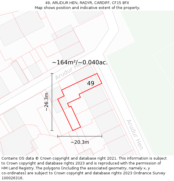 49, ARUDUR HEN, RADYR, CARDIFF, CF15 8FX: Plot and title map