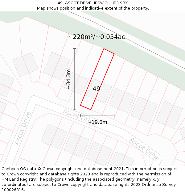 49, ASCOT DRIVE, IPSWICH, IP3 9BX: Plot and title map