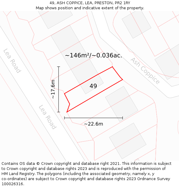 49, ASH COPPICE, LEA, PRESTON, PR2 1RY: Plot and title map