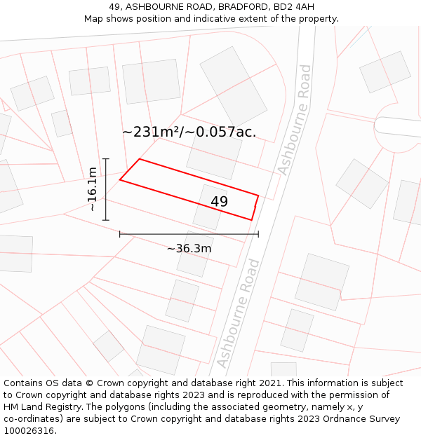 49, ASHBOURNE ROAD, BRADFORD, BD2 4AH: Plot and title map
