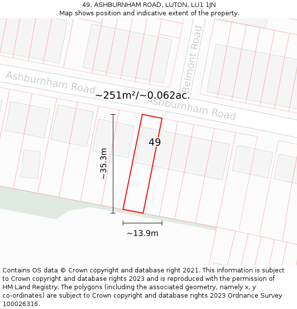 49, ASHBURNHAM ROAD, LUTON, LU1 1JN: Plot and title map