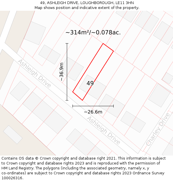 49, ASHLEIGH DRIVE, LOUGHBOROUGH, LE11 3HN: Plot and title map