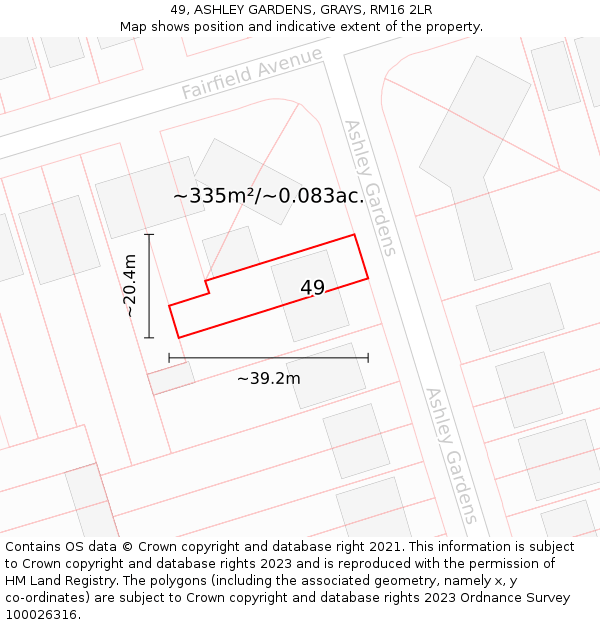 49, ASHLEY GARDENS, GRAYS, RM16 2LR: Plot and title map