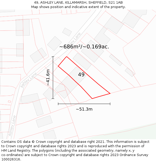 49, ASHLEY LANE, KILLAMARSH, SHEFFIELD, S21 1AB: Plot and title map