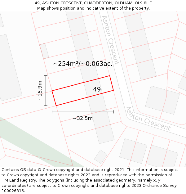 49, ASHTON CRESCENT, CHADDERTON, OLDHAM, OL9 8HE: Plot and title map