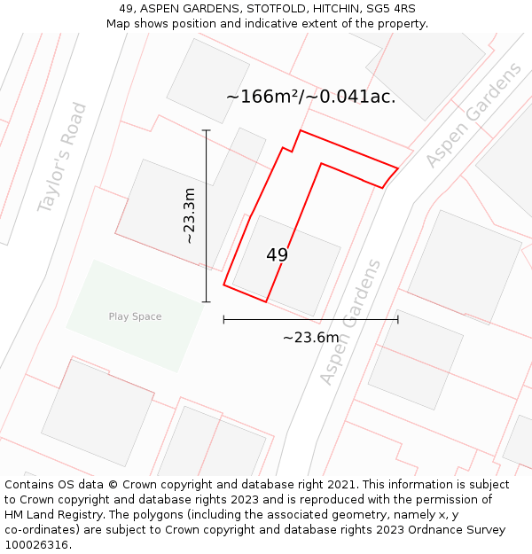 49, ASPEN GARDENS, STOTFOLD, HITCHIN, SG5 4RS: Plot and title map