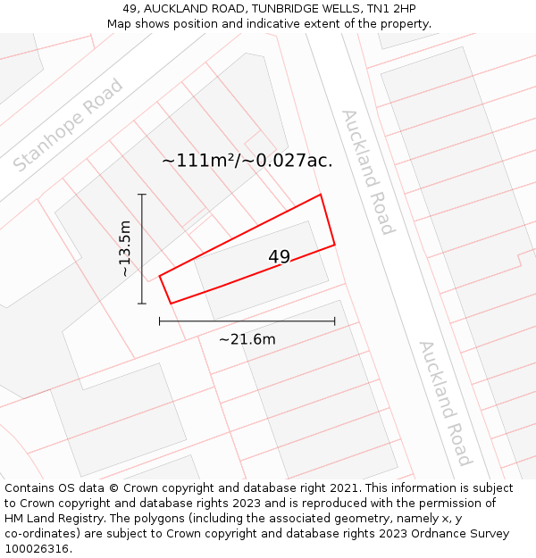 49, AUCKLAND ROAD, TUNBRIDGE WELLS, TN1 2HP: Plot and title map