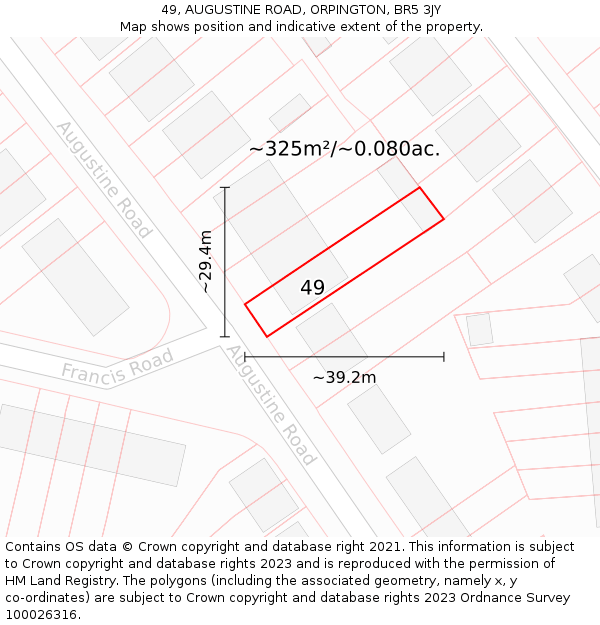 49, AUGUSTINE ROAD, ORPINGTON, BR5 3JY: Plot and title map