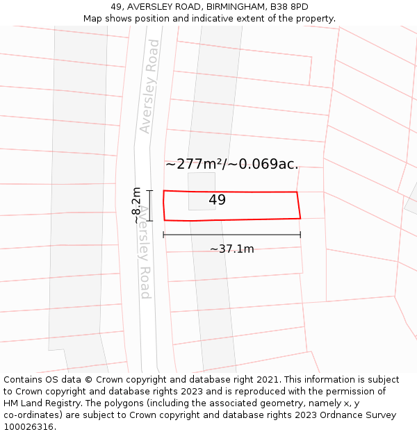 49, AVERSLEY ROAD, BIRMINGHAM, B38 8PD: Plot and title map