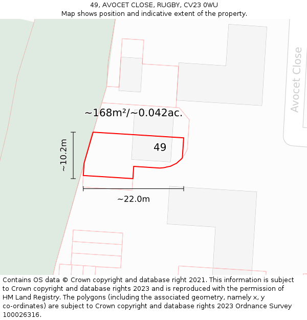 49, AVOCET CLOSE, RUGBY, CV23 0WU: Plot and title map