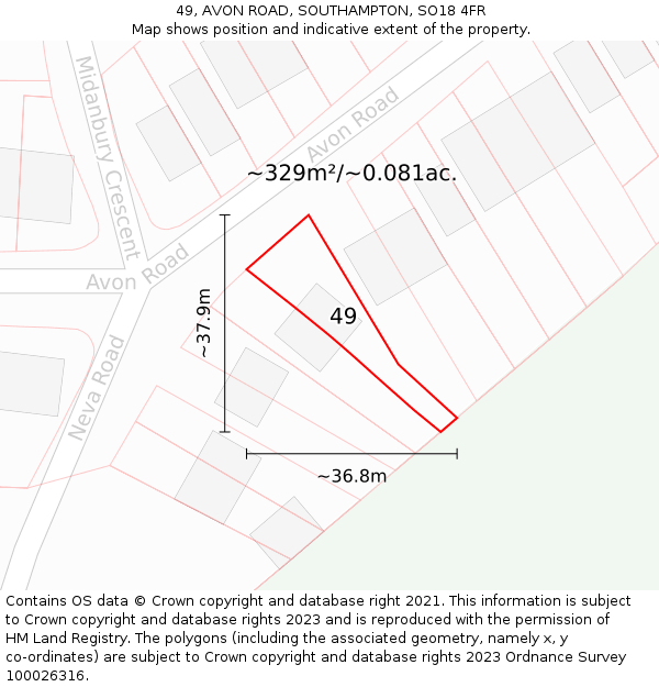 49, AVON ROAD, SOUTHAMPTON, SO18 4FR: Plot and title map