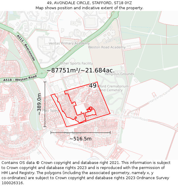 49, AVONDALE CIRCLE, STAFFORD, ST18 0YZ: Plot and title map