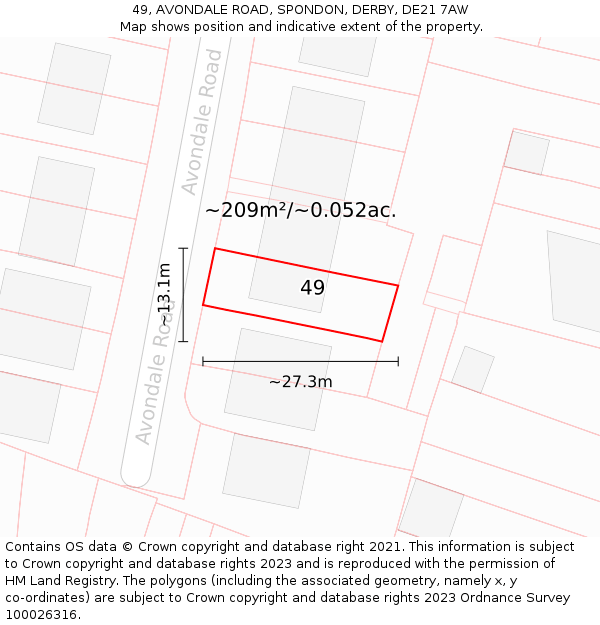 49, AVONDALE ROAD, SPONDON, DERBY, DE21 7AW: Plot and title map