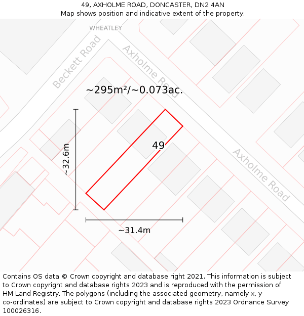 49, AXHOLME ROAD, DONCASTER, DN2 4AN: Plot and title map