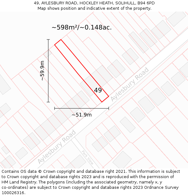 49, AYLESBURY ROAD, HOCKLEY HEATH, SOLIHULL, B94 6PD: Plot and title map
