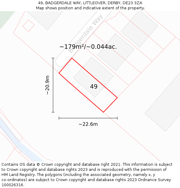 49, BADGERDALE WAY, LITTLEOVER, DERBY, DE23 3ZA: Plot and title map