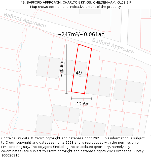 49, BAFFORD APPROACH, CHARLTON KINGS, CHELTENHAM, GL53 9JF: Plot and title map