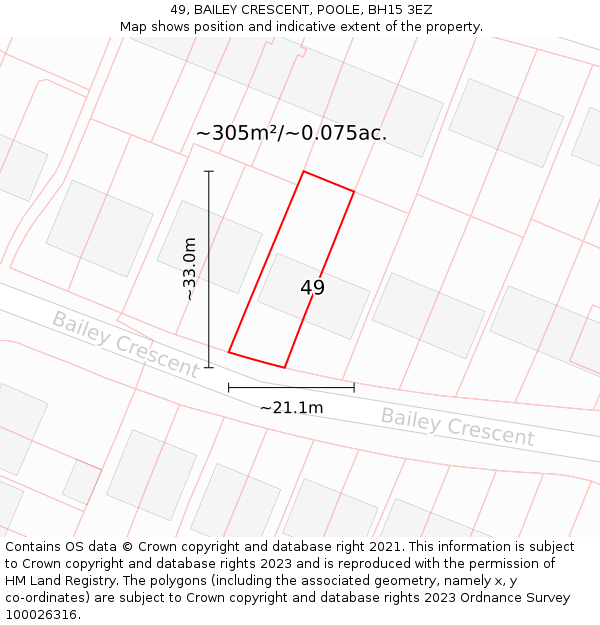 49, BAILEY CRESCENT, POOLE, BH15 3EZ: Plot and title map