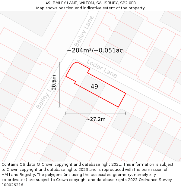 49, BAILEY LANE, WILTON, SALISBURY, SP2 0FR: Plot and title map