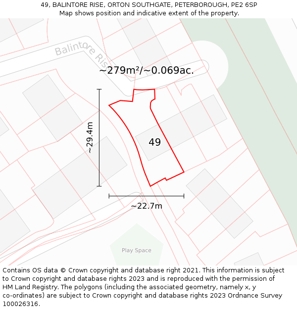 49, BALINTORE RISE, ORTON SOUTHGATE, PETERBOROUGH, PE2 6SP: Plot and title map