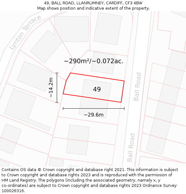49, BALL ROAD, LLANRUMNEY, CARDIFF, CF3 4BW: Plot and title map