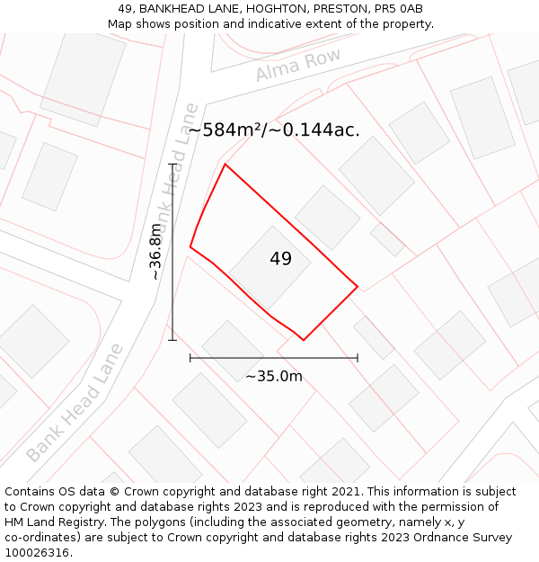 49, BANKHEAD LANE, HOGHTON, PRESTON, PR5 0AB: Plot and title map