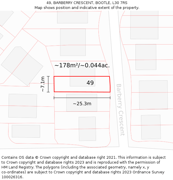 49, BARBERRY CRESCENT, BOOTLE, L30 7RS: Plot and title map