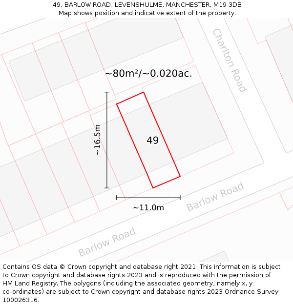 49, BARLOW ROAD, LEVENSHULME, MANCHESTER, M19 3DB: Plot and title map