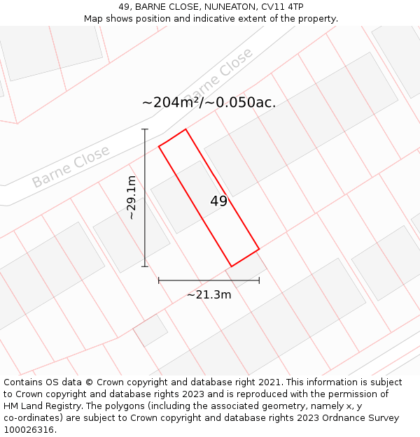 49, BARNE CLOSE, NUNEATON, CV11 4TP: Plot and title map