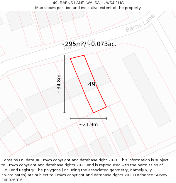 49, BARNS LANE, WALSALL, WS4 1HG: Plot and title map