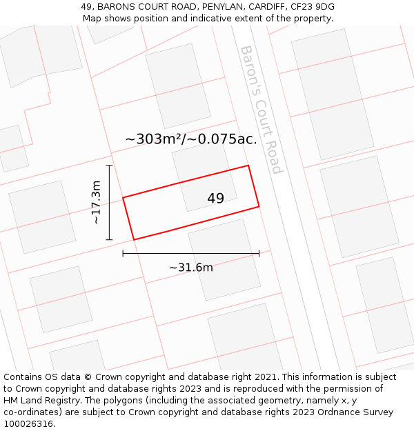 49, BARONS COURT ROAD, PENYLAN, CARDIFF, CF23 9DG: Plot and title map