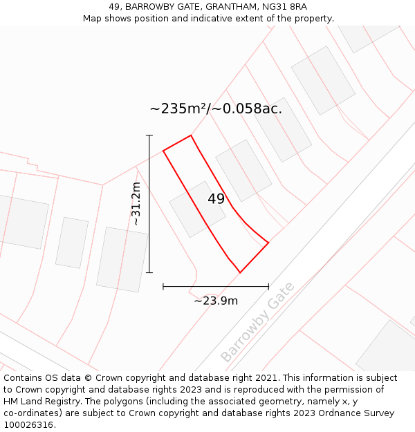 49, BARROWBY GATE, GRANTHAM, NG31 8RA: Plot and title map