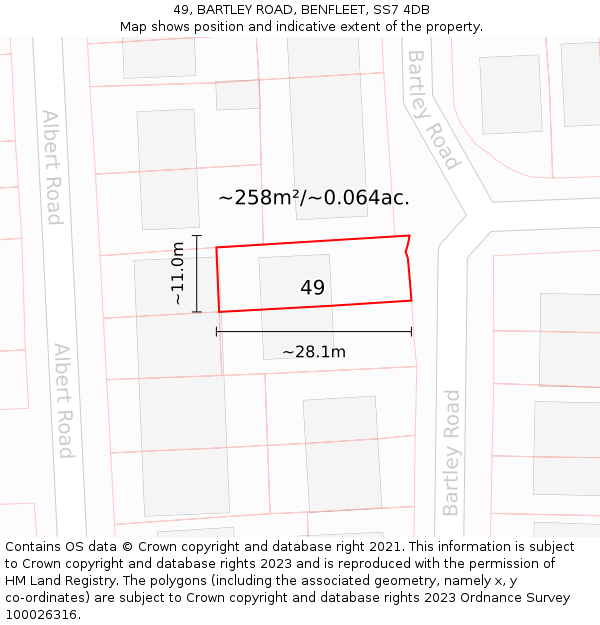 49, BARTLEY ROAD, BENFLEET, SS7 4DB: Plot and title map