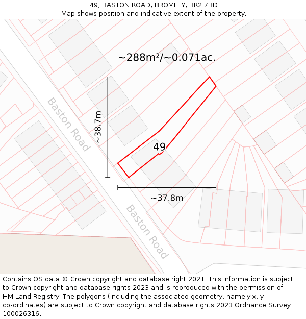 49, BASTON ROAD, BROMLEY, BR2 7BD: Plot and title map