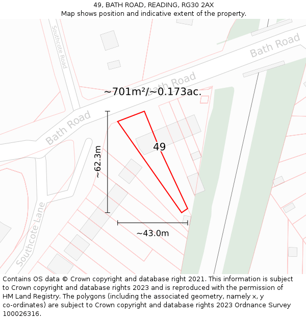 49, BATH ROAD, READING, RG30 2AX: Plot and title map