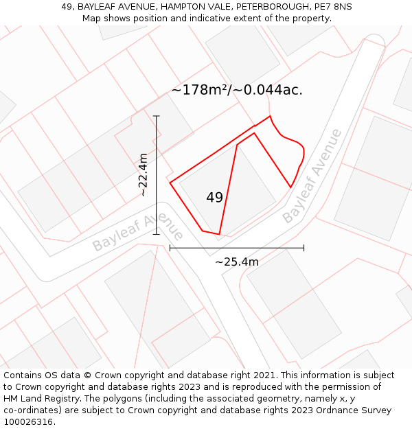 49, BAYLEAF AVENUE, HAMPTON VALE, PETERBOROUGH, PE7 8NS: Plot and title map