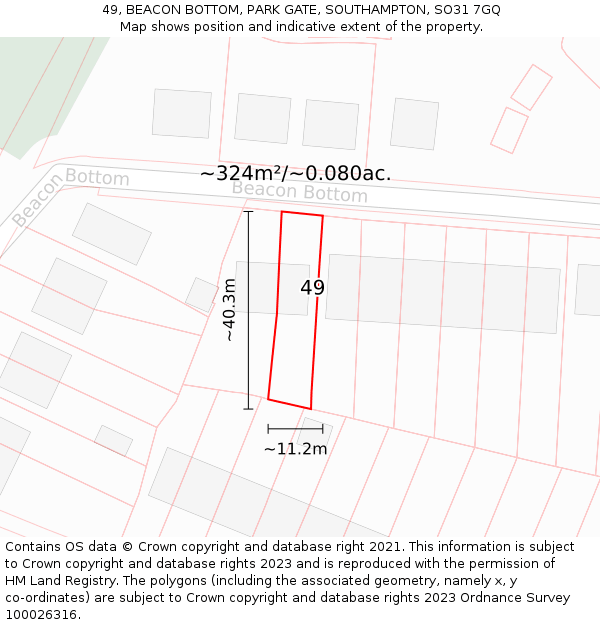 49, BEACON BOTTOM, PARK GATE, SOUTHAMPTON, SO31 7GQ: Plot and title map