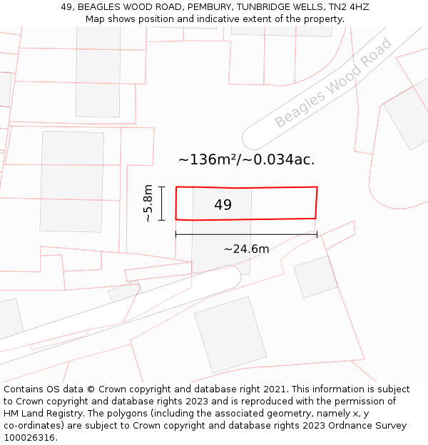 49, BEAGLES WOOD ROAD, PEMBURY, TUNBRIDGE WELLS, TN2 4HZ: Plot and title map