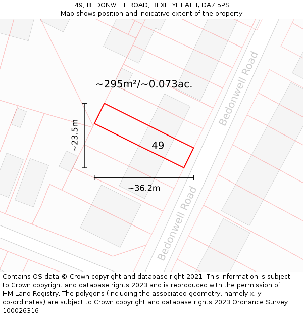 49, BEDONWELL ROAD, BEXLEYHEATH, DA7 5PS: Plot and title map