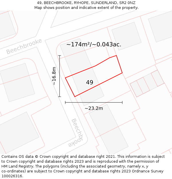 49, BEECHBROOKE, RYHOPE, SUNDERLAND, SR2 0NZ: Plot and title map