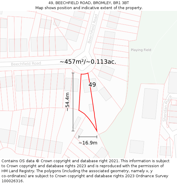49, BEECHFIELD ROAD, BROMLEY, BR1 3BT: Plot and title map